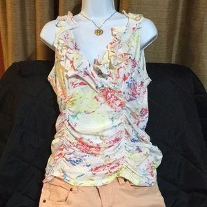 CAbi printed ruffle tank medium NWT